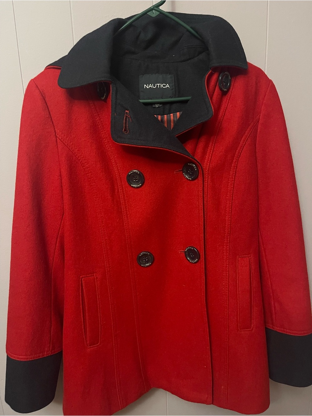 Nautica wool Red and Black Double-Breasted Peacoat. Perfect combination